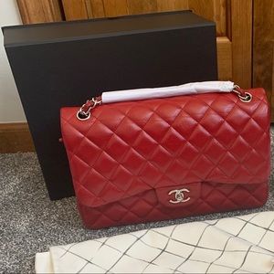 Chanel Red Caviar Jumbo with Silver Hardware 11P